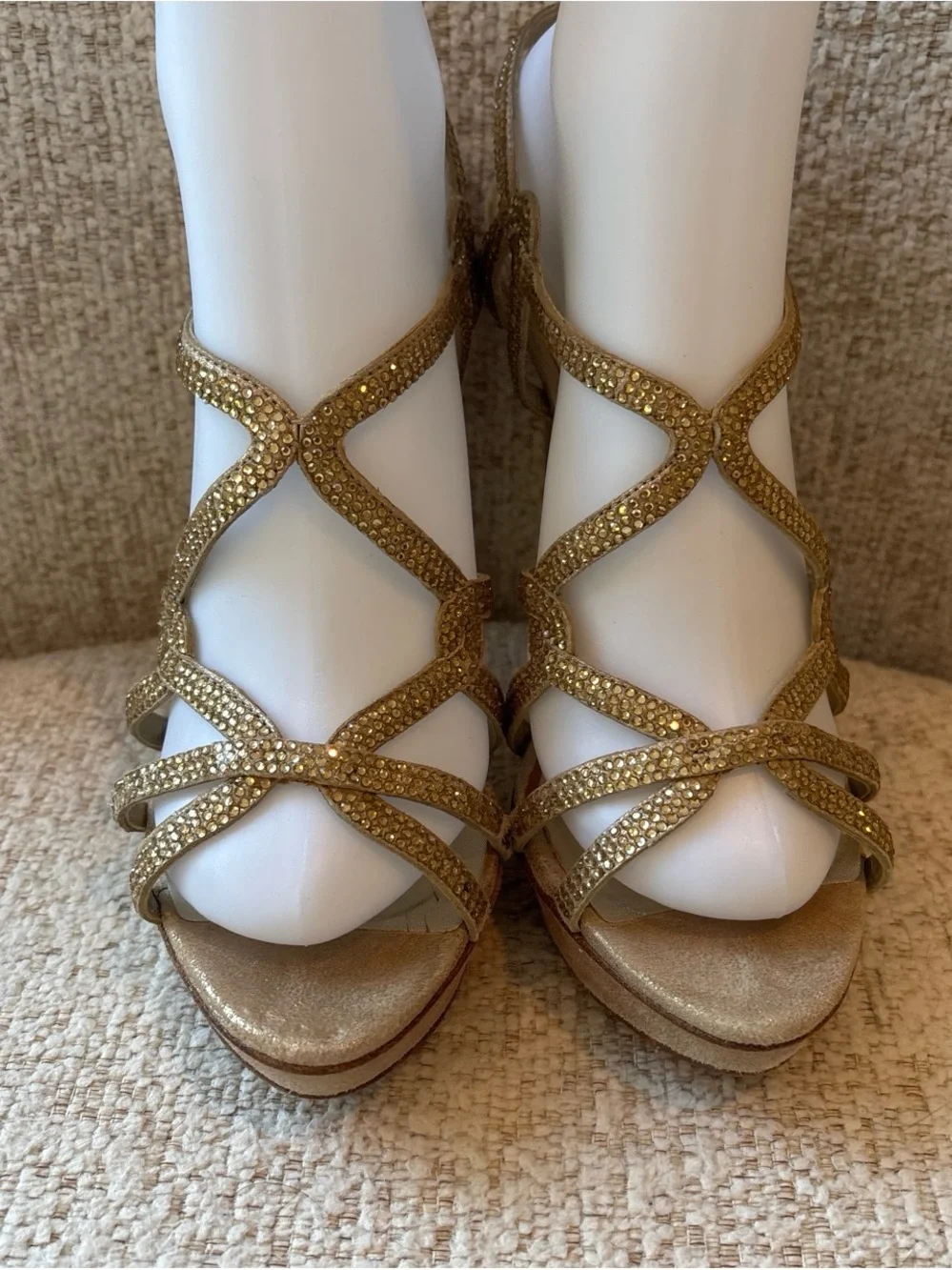Pella Mode Gold Crystal-Strap Stiletto Sandals